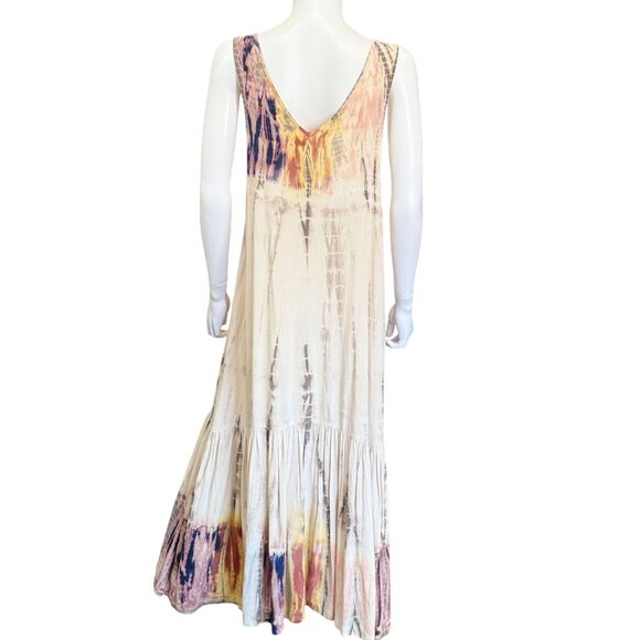 The Odells Womens Tie-Dye Maxi Dress Rayon Beige Multicolor Relaxed Boho Style M - Picture 2 of 5